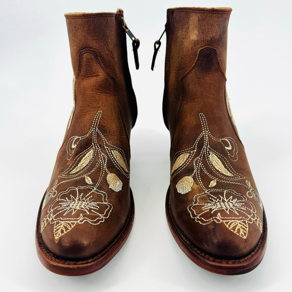 Shyanne Summer Arena Brown Floral Embroidered Western Ankle Boots Size 9 - Picture 4 of 11